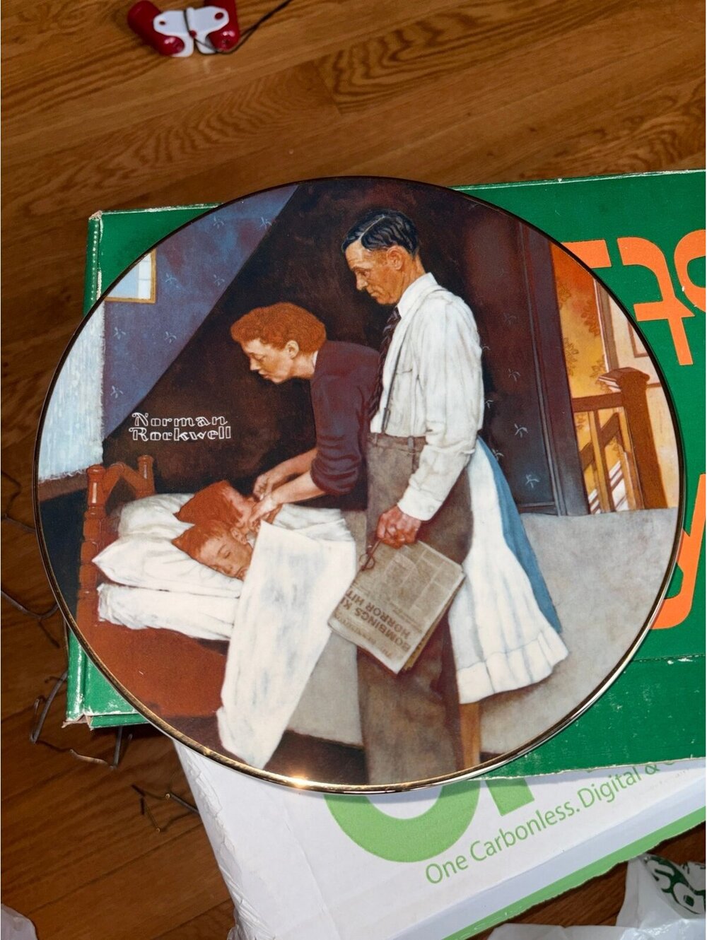 Vintage Norman Rockwell "Freedom From Fear" Collector Plate Gold Rimmed Porcelai